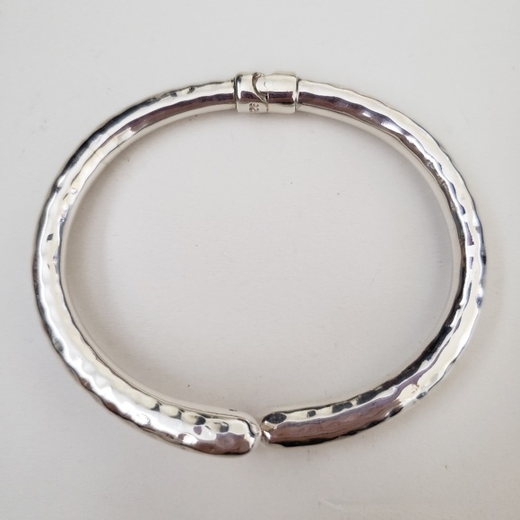 925 Sterling Silver Hammered Bypass Cuff Bracelet - Picture 9 of 10